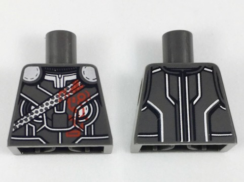 Lego Torso Armor with Silver Shoulders, Trim and Contour Lines, Thin Sash, Red Markings Pattern
