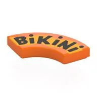 Tile 2 x 2 Curved, Macaroni with Black 'BiKiNi', Bright Light Orange Band Print