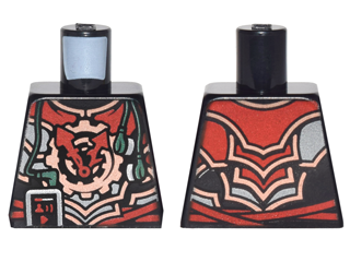 Lego Torso Ninjago Red, Silver and Copper Armor with Clock, Smartphone and Headphones Pattern