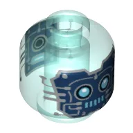 Minifig Head Robot, Dark Blue Face with Wires and Circuitry, Azure Eyes and Mouth Print / Trans-Light Blue