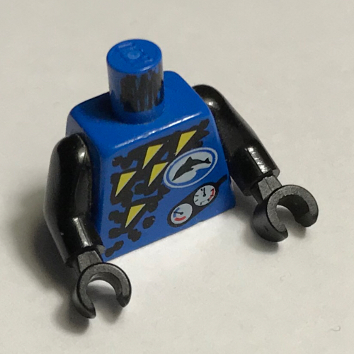 Lego Torso Divers Dolphin Logo, Yellow Triangles, and Gauges Print, Black Arms and Hands / Blue