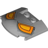 Brick Round 3 x 4 x 2/3 Triple Curved with 2 Sunk Studs with Orange/Yellow Robot Eyes Print / Light Bluish Gray