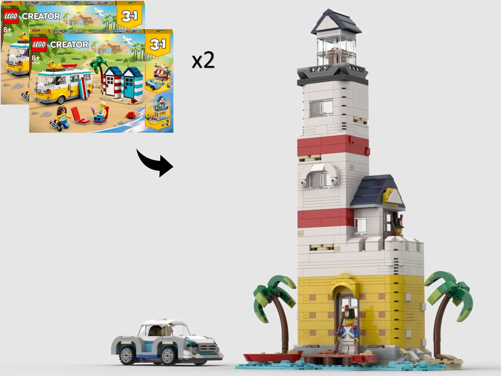 Lego Sabre Island Eldorado Lighthouse - Alternate Build of 2 x 31138 Beach Camper Van