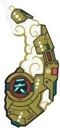 Plastic Part for Set 80045 - Gold Mechanical Panel with Red Circle and Vent, White Clouds, and Dark Turquoise Chinese Logogram, LEGO Copyright on Bottom Right Pattern