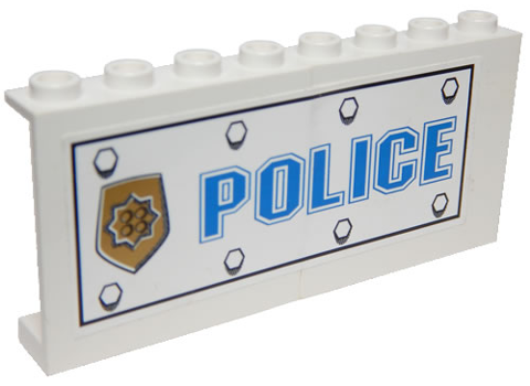 Lego Stickered Assembly 8 x 1 x 3 with Bolts, Blue 'POLICE', and World City Gold Police Badge Pattern Model Right Side (Sticker) - Set 7034