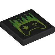 Tile 2 x 2 with Game Controller, Lime/Bright Green Pixels Print / Black