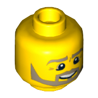 Lego Minifig Head, Beard Dark Tan Angular, Pupils, Bottom Eye Lid Line, Teeth Print [Hollow Stud] / Yellow