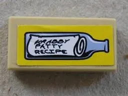 Tile 1 x 2 with 'KRABBY PATTY RECIPE' in Bottle Pattern (Sticker) - Set 3825