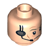 Lego Minifig Head General Maximillian Veers, Dark Tan Eyebrows, Wrinkles and Headset Print [Hollow Stud] / Light Nougat