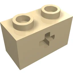 Technic Brick 1 x 2 with Axle Hole Type 1 [+ Opening] and Bottom Ridges / Tan