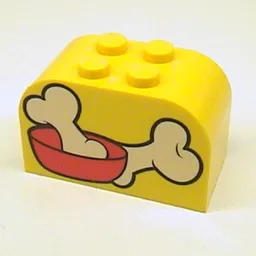 Brick Curved 2 x 4 x 2 Double with Dog Bones Print / Yellow