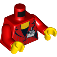 Lego Torso Suit Jacket, Two Buttons, Necklace, 'Press' Pass Print, Red Arms, Yellow Hands / Red