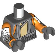 Lego Torso, Vest, Light Bluish Grey Trim, Tan Tunic, Belt print, Orange Arms, Dark Bluish Gray Hands / Dark Bluish Gray