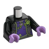 Torso, Robe, Dark Purple Shirt, Lime Trim, Spider, Silver Webs Print, Black Arms, Medium Lavender Hands / Black