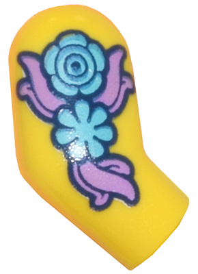 Lego Arm, Right with Bright Light Blue and Lavender Flower Tattoo Pattern / Yellow