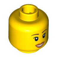 Lego Minifig Head, Peach Lips, Open Mouth Smile, Brown Eyebrows Print [Blocked Open Stud] / Yellow