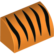 Lego Brick Curved 1 x 2 x 1 No Studs with Black Tiger Stripes print / Orange