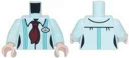 Torso Female Shirt with Collar and Dark Turquoise Vertical Stripes, Dark Red Tie, White Badge Pattern / Light Aqua Arms / Light Nougat Hands / Light Aqua
