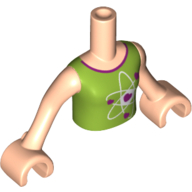 Lego Minidoll Torso Girl with Lime Top with Heart Electrons in Atomic Symbol print and Light Nougat Arms and Hands / Light Nougat