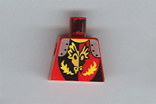 Lego Torso Castle Dragon Knights Armor with Black and Yellow Dragon Head and Flames, Silver Shoulder Plates Pattern