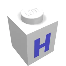 Brick 1 x 1 with Blue 'H' Print (Bold Font) / White