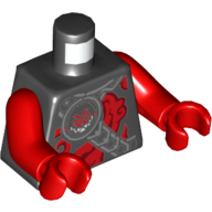 Lego Torso Armor, Silver Collar and Shoulder Strap with Evil Monkey Head, and Red Swirling Clouds Print, Red Arms and Hands / Black