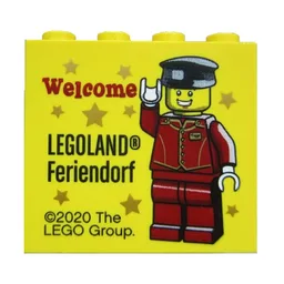 Brick 2 x 4 x 3 with 'LEGOLAND Feriendorf Welcome' Print / Yellow