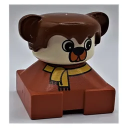 Duplo 2 x 2 x 2 Figure Brick, Hair with Bear / Dog Ears, White Face, Yellow Scarf Print / Fabuland Brown
