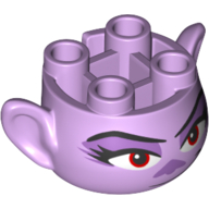 Lego Minifig Head Special, with Ears and 4 Studs on Top, with Face with Red Eyes, Eye Shadow and Eyelashes Print (Queen Barb) / Lavender