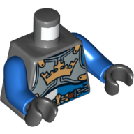 Lego Torso Armor with Gold Crown Print, Blue Arms, Black Hands / Dark Bluish Gray