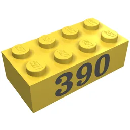 Brick 2 x 4 with Black '390' Print / Yellow