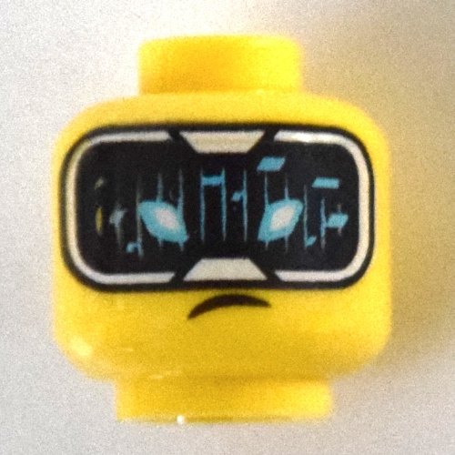 Lego Minifig Head Jay, Reddish Brown Eyebrows, Freckles / HUD with Medium Azure Highlights Print / Yellow
