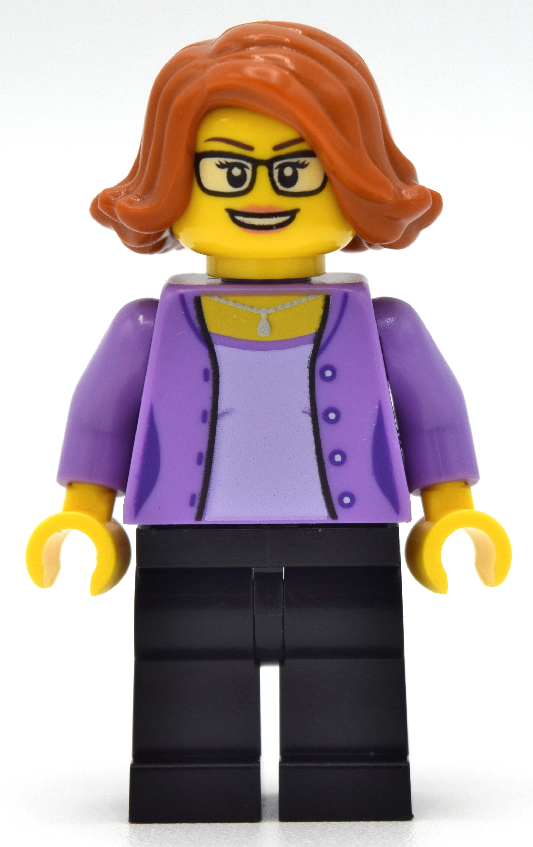 Lego Medium Lavender Torso, Black Legs, Dark Orange Hair