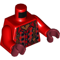 Lego Torso Plaid Shirt with Brown Suspenders Print, Red Arms, Dark Red Hands / Red