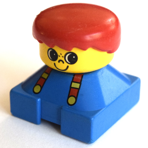 Lego Duplo 2 x 2 x 2 Figure Brick, Spiky Bangs, Red Hair, Suspenders, Freckle Nose Print / Blue