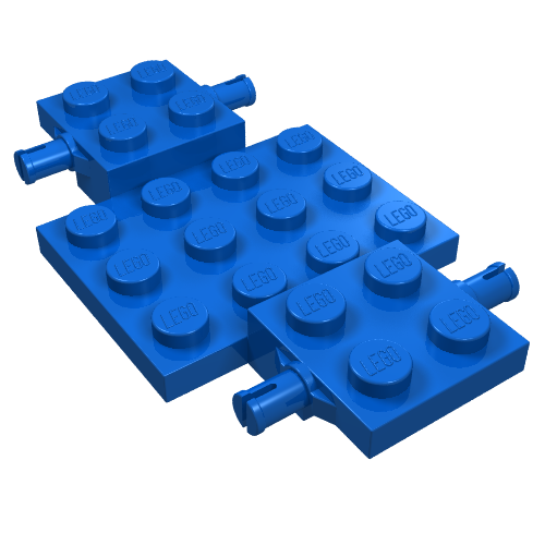 Lego Vehicle Base 4 x 7 x 2/3 with 3 x 4 Recessed, Wheel Pins / Blue