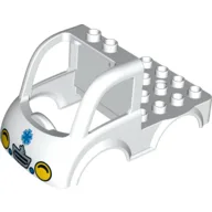 Duplo Car Body Truck 4 x 4 Flatbed with 2 Top Studs, Grille and Headlights, EMT Star of Life Print / White