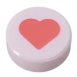 Tile Round 1 x 1 with Coral Heart Print / White