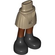 Lego Minidoll Hips and Short Skirt with Reddish Brown Legs and Black Boots Print [Thin Hinge] / Dark Tan