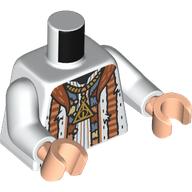 Lego Torso, Robe, Dark Orange Collar, Sand Blue Panels, Gold Hallows Necklace print, White Arms, Light Nougat Hands / White