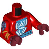 Lego Torso, White Spider on Medium Azure Field, Medium Azure Sash, Spider Webbing on Arms, Gold Bangles print Red Arms, Dark Red Hands / Red