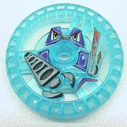 Technic Disc 5 x 5 Notched, Grab with Robot Print / Trans-Light Blue