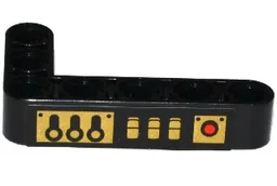 Technic, Liftarm, Modified Bent Thick L-Shape 3 x 5 with 3 Gold Levers, 3 Switches and Red Light Pattern Model Left Side (Sticker) - Set 70738