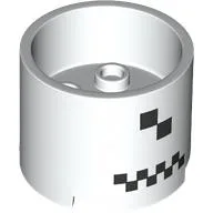 Brick Round 3 x 3 x 2 Recessed Center with 2 x 2 Studs and Axle Hole and Black Squares Print / White