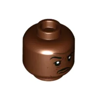 Minifig Head Stanley Hudson, Black Moustache, Grumpy with Raised Eyebrow / Annoyed Print / Reddish Brown