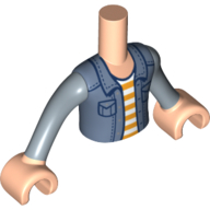 Lego Minidoll Torso Boy with Sand Blue Jacket, White/Orange Stripes Shirt print, Light Nougat Hands / Light Nougat