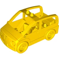 Duplo Car with 2 Studs on Roof, Dark Bluish Gray Base with 'Post' Print / Yellow