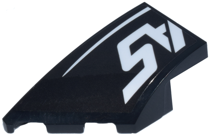 Lego Wedge 4 x 2 Left No Studs with White 'AS' of Haas Logo and Curved Line Pattern (Sticker) - Set 77250