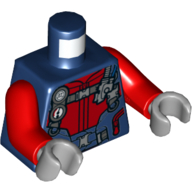 Lego Torso Wetsuit with Gauge, Straps Print, Red Arms, Light Bluish Gray Hands / Dark Blue
