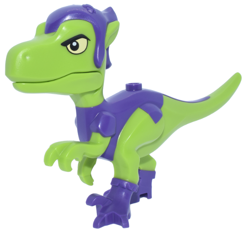 Lego Dinosaur Raptor / Velociraptor with Molded Dark Purple Hat, Shirt and Boots and Printed Black Eyebrows and Bright Light Yellow Eyes Pattern (Marvel Gobby-Raptor)